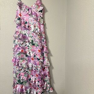 Belle Badgley Mischka Floral Ruffle Max Dress – Size 12. NWT